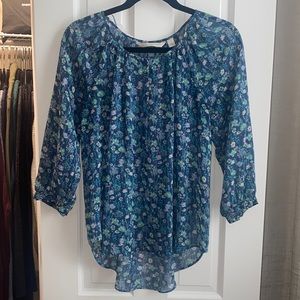 LC Lauren Conrad sheer blue floral blouse 3/4 sleeve